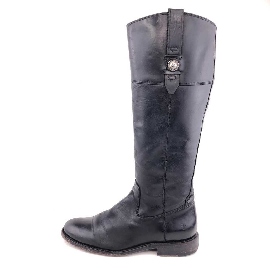 Frye Jayden Button Tall Black Leather Knee High Riding Boots